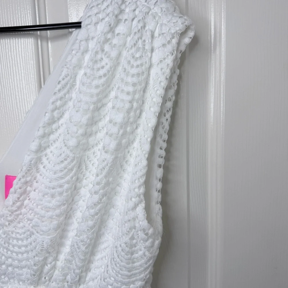 LILLY PULITZER FAYE V-NECK LACE RUFFLE DRESS RESORT WHITE SCALLOPED SHELL LACE L - Picture 7 of 15